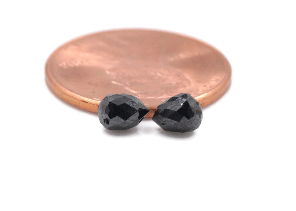 Black Diamond Diamond Briolette Black Diamond Beads Black Diamond Drops Natural Black Diamond 4X3MM 1.20CT PAIR SKU 00110315-Diamond Beads-Planet Gemstones