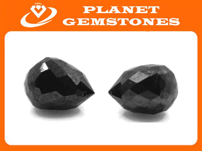 Black Diamond Diamond Briolette Black Diamond Beads Black Diamond Drops Natural Black Diamond 4X3MM 1.20CT PAIR SKU 00110315-Diamond Beads-Planet Gemstones