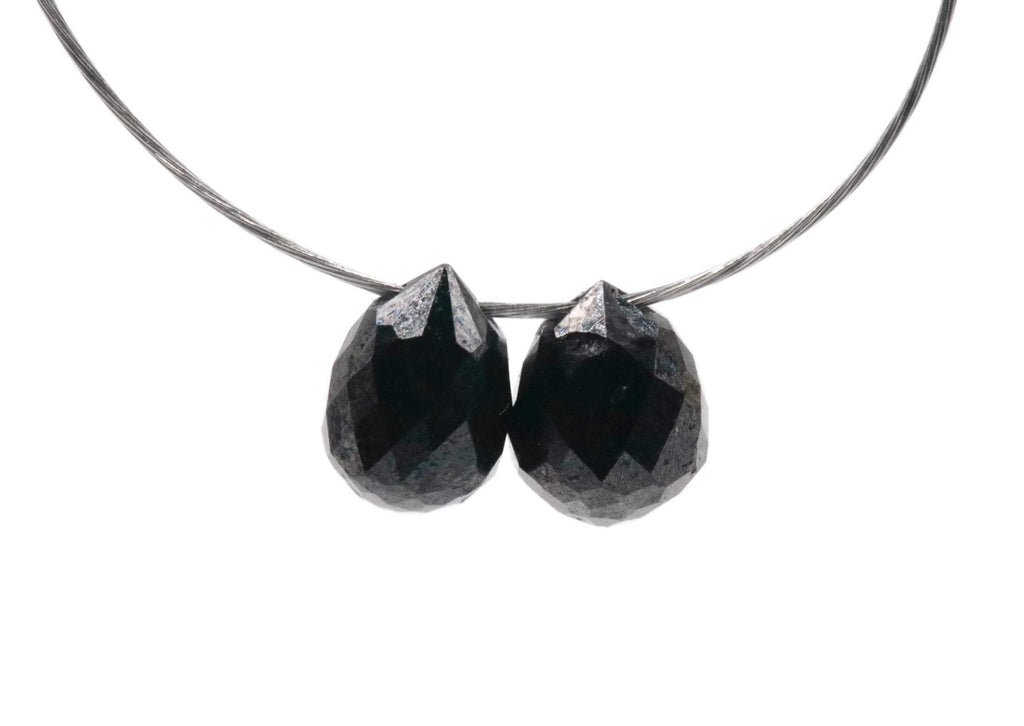 Black Diamond Diamond Briolette Black Diamond Beads Black Diamond Drops Natural Black Diamond 4X3MM 1.20CT PAIR SKU 00110315-Diamond Beads-Planet Gemstones