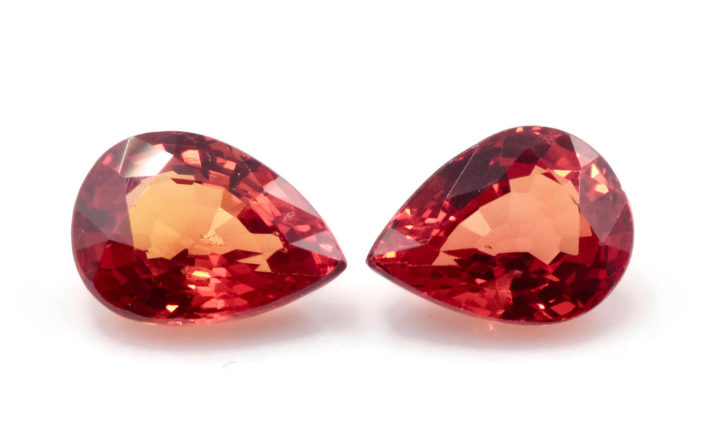 Red Sapphire Pair Faceted Sapphire Pear Shaped Loose Stones Faceted Pear Sapphire, 7x5mm, 1.81ct, Matching Pair, SKU:00107857-Red Sapphire-Planet Gemstones