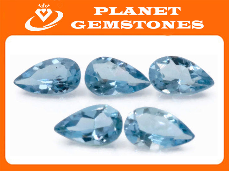 Natural Aquamarine Pear shape 5PCS SET 5x3mm, 0.9ct-Aquamarine-Planet Gemstones