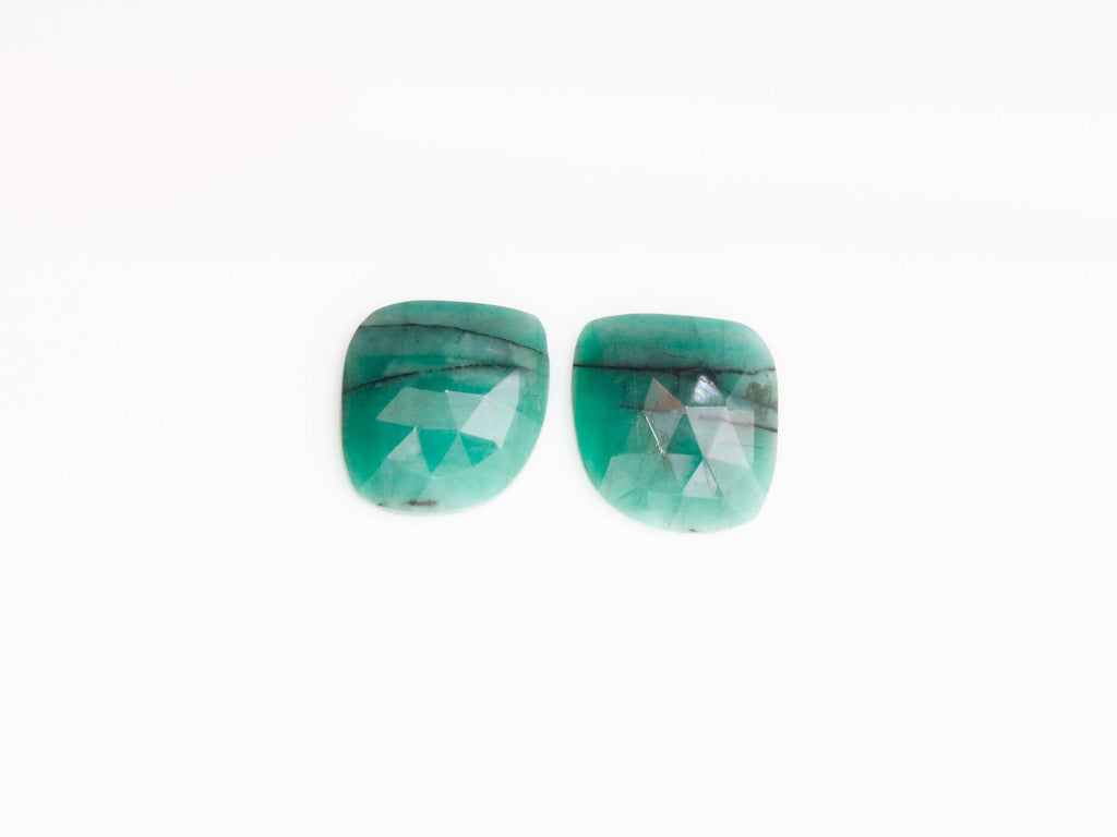 Natural Emerald Faceted Pair Emerald Slice Pair Loose Emerald Rose Cut Emerald Cabochon Emerald Pair SKU 104972-Emerald-Planet Gemstones