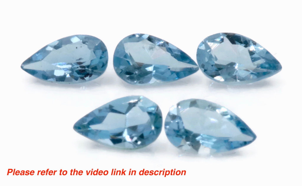 Natural Aquamarine Pear shape 5PCS SET 5x3mm, 0.9ct-Aquamarine-Planet Gemstones