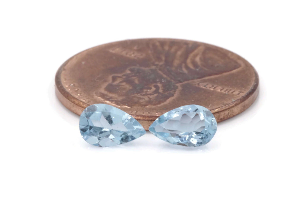 Aquamarine Natural Aquamarine March Birthstone DIY Jewelry Supplies Aquamarine Gemstone Blue Aquamarine Pear shape 2PCS SET 6x4mm, 0.72ct-Aquamarine-Planet Gemstones