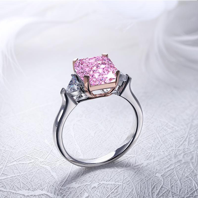 Sparkling Pink Rings for Woomen Luxury 925 Silver Color Cushion